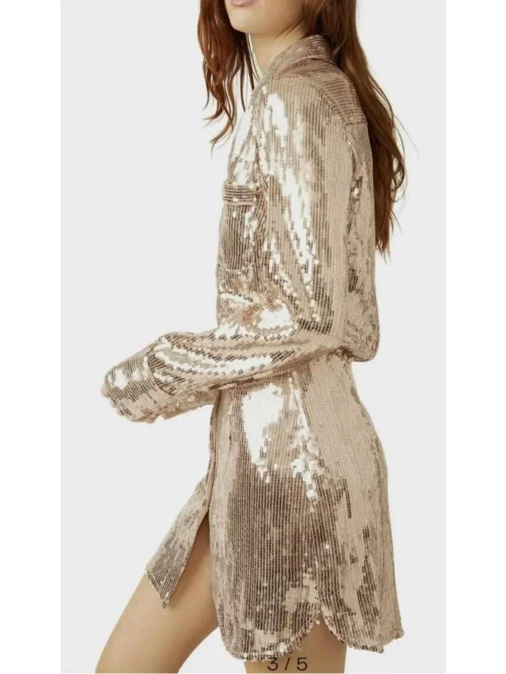 Free People Oversized Sophie Sequin Shirtdress Champagne Large NWT